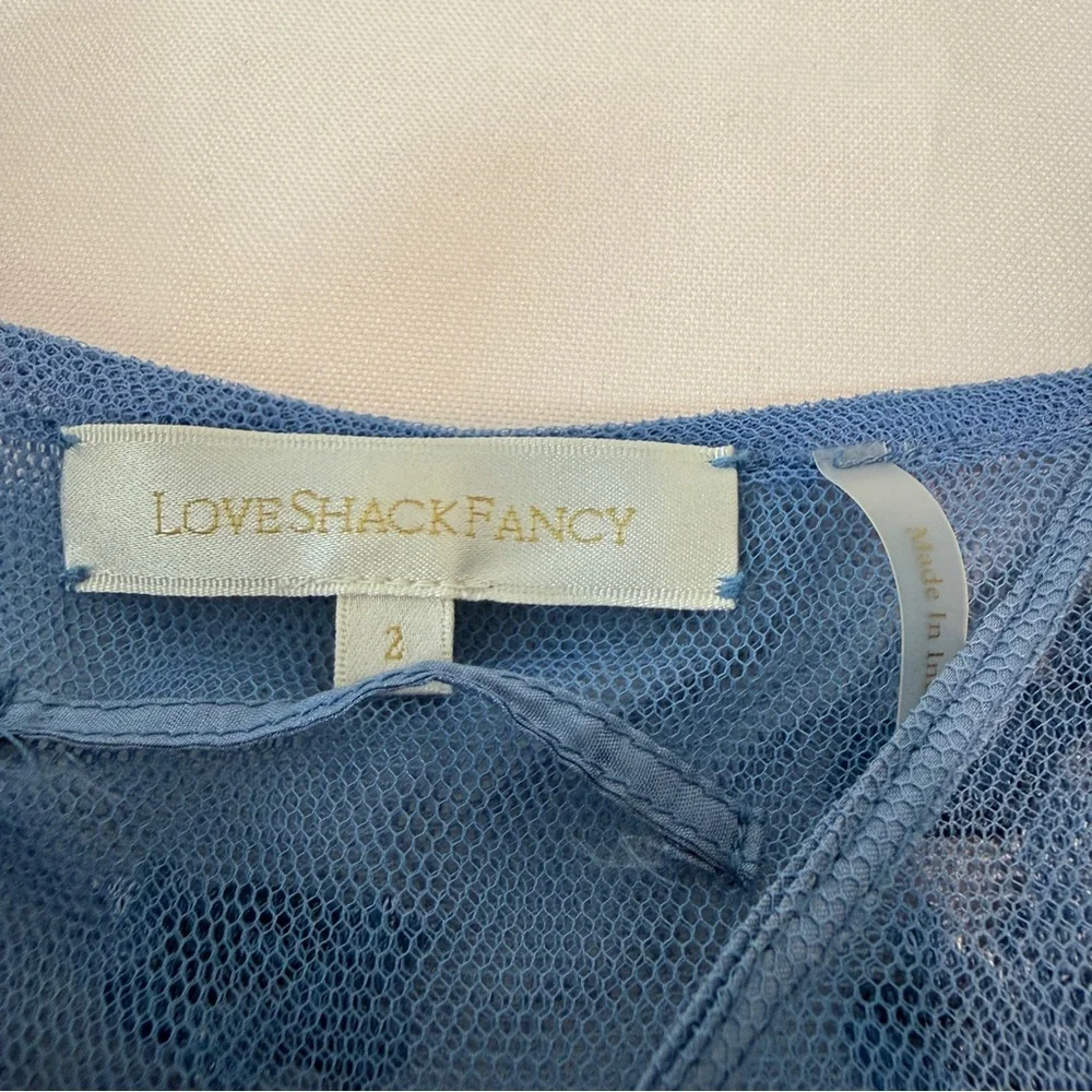 LoveShackFancy Avianna Dusty Blue Embroidered Tulle Maxi Dress